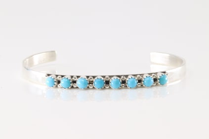 Native America Navajo Sterling Silver Turquoise Bracelet Cuff By G.P. SRY.