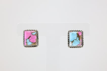 Native America Navajo Sterling Silver Cotton Candy Post Earring's By Chassity Belone.