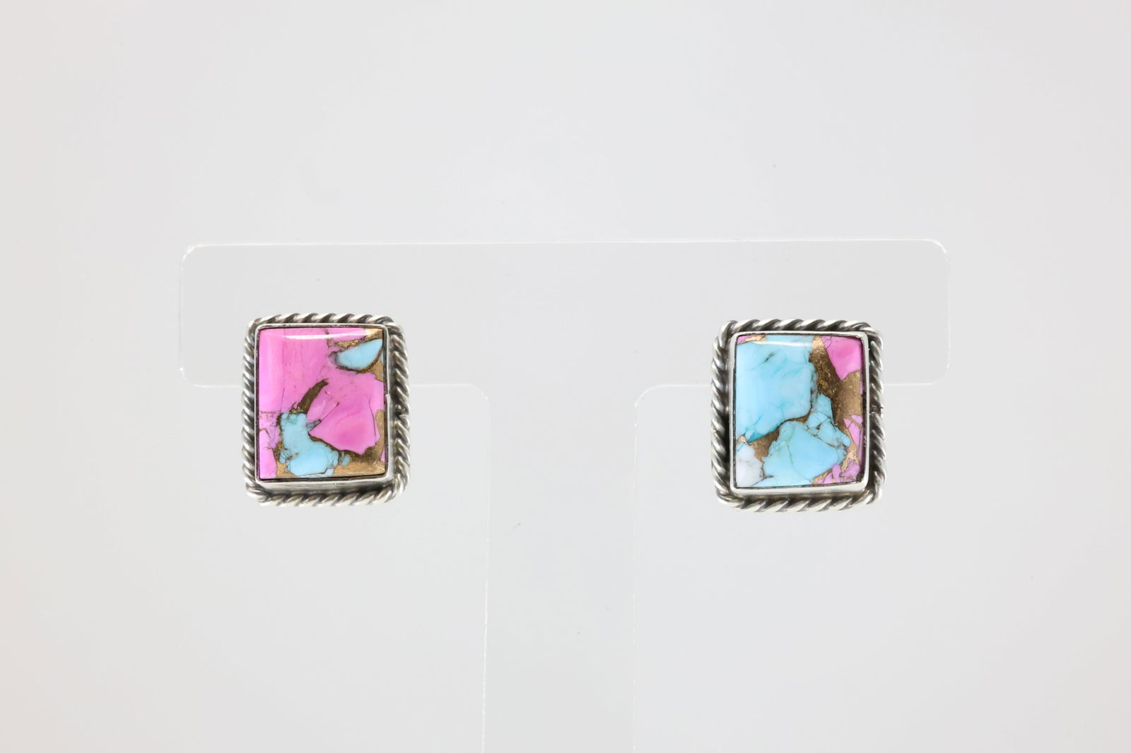 Native America Navajo Sterling Silver Cotton Candy Post Earring's By Chassity Belone.: This is a Native America Navajo Sterling Silver Cotton Candy Post Earring's By Chassity Belone. Stamp Belone.