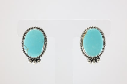 Native America Navajo Sterling Silver Royston Turquoise Post Earring's By Elouise Kee.
