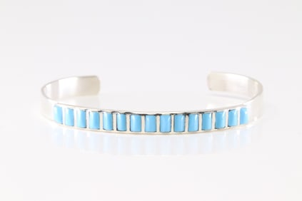 Native America Navajo Sterling Silver Turquoise Bracelet Cuff.