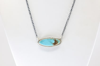 Native America Navajo Sterling Silver Kingman Turquoise Necklace By Steve Francisco.