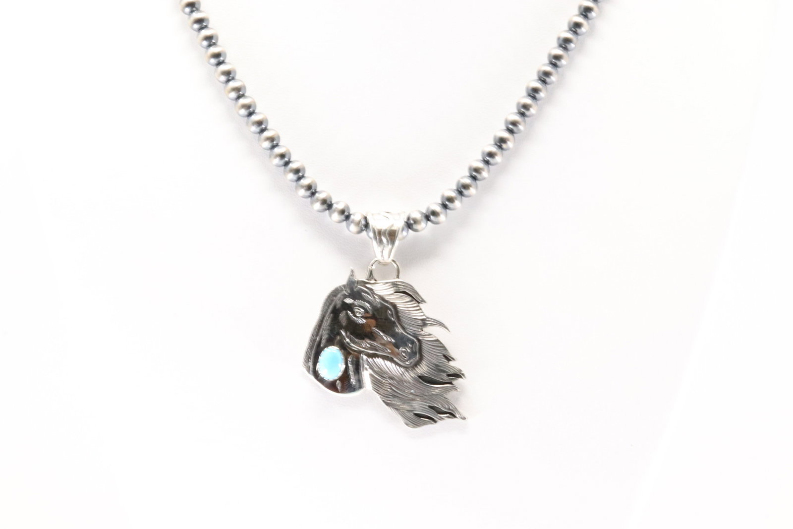 Native America Navajo Sterling Silver Turquoise Horse Necklace By Jeremy Delgarito. (1 of 4)