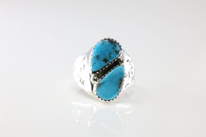 Native America Navajo Sterling Silver Turquoise Ring By M.L.