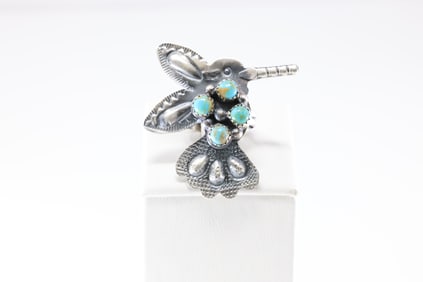 Native America Navajo Sterling Silver Turquoise Hummingbird Ring By T.Yazzie.