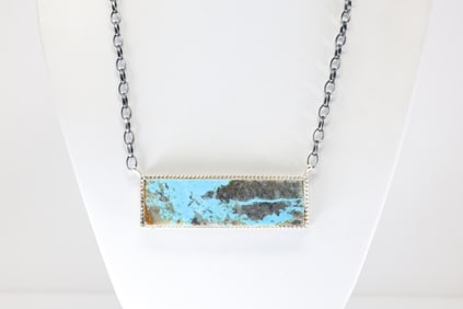 Native America Navajo Sterling Silver Number 8 Turquoise Necklace By Brandon Etcitty.