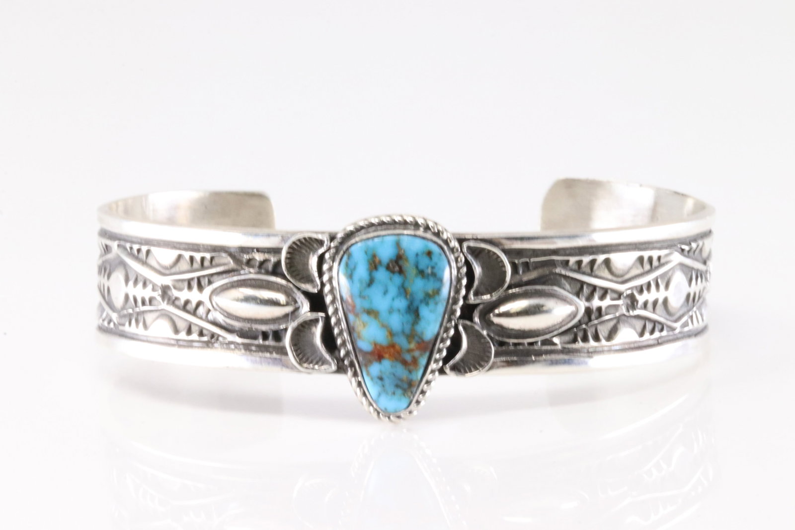 Native America Navajo Sterling Silver Kingman Turquoise Bracelet Cuff By Leonard Maloney. (1 of 4)