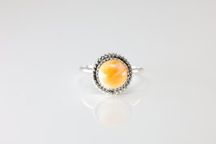 Native America Navajo Sterling Silver Spiny Oyster Ring By Esther White.