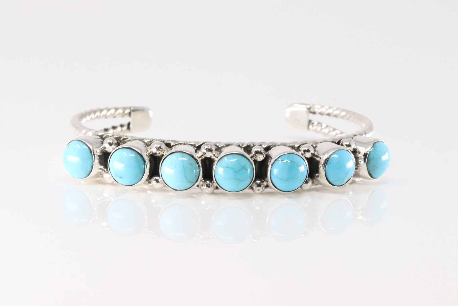 Native America Navajo Sterling Silver Turquoise Bracelet 7 Stone Cuff By Sheena Jack. (1 of 4)
