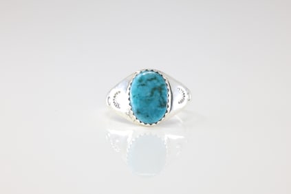 Native America Navajo Sterling Silver Turquoise Ring By ML.