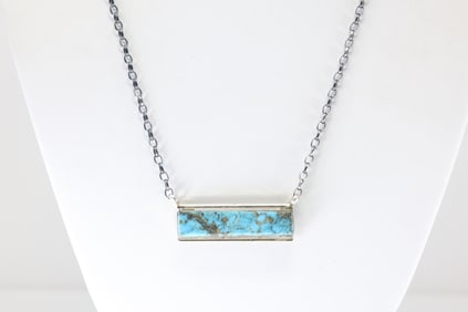 Native America Navajo Sterling Silver Kingman Turquoise Necklace By Steve Francisco.
