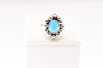 Native American Navajo Sterling Silver Turquoise Ring By Clarence Long.