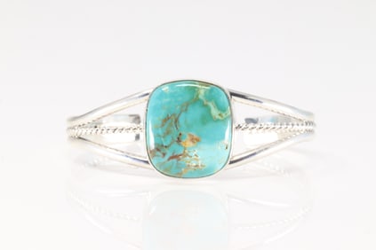 Native America Navajo Sterling Silver Turquoise Bracelet Cuff By A.C.