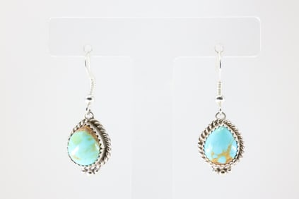 Native America Navajo Sterling Silver Kingman Turquoise Dangling Earring's By Trish Largo.
