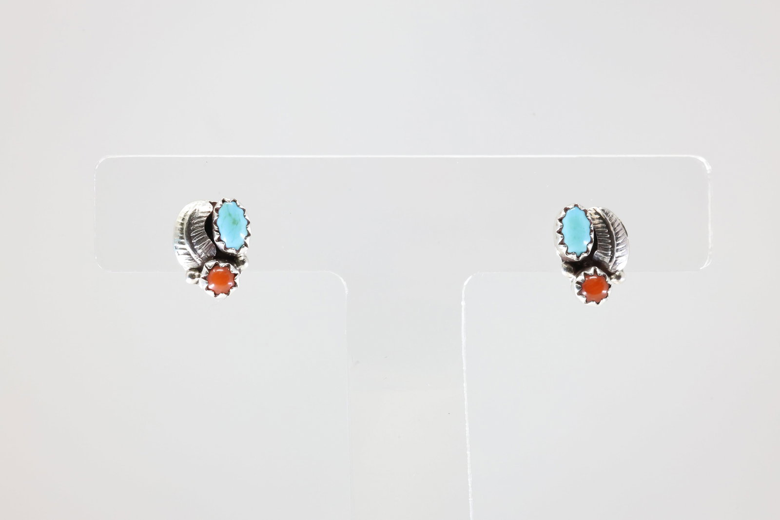 America Sterling Silver Coral & Turquoise Post Earring's.: This is a America Sterling Silver Coral & Turquoise Post Earring's.