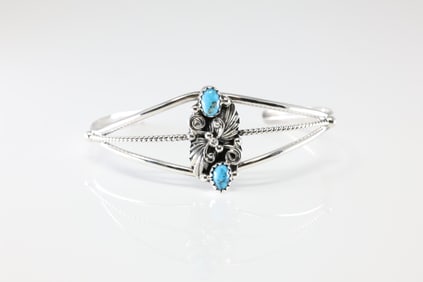 America Sterling Silver Turquoise Bracelet Cuff.