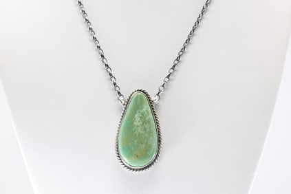 Native America Navajo Sterling Silver Number 8 Turquoise Necklace By Johhny Dixon.