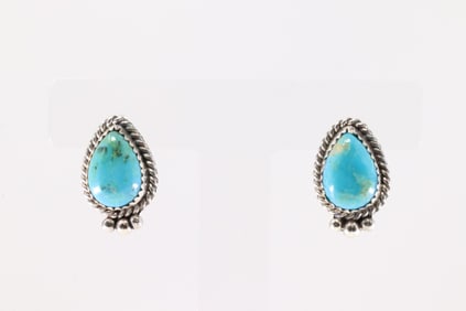 Native America Navajo Sterling Silver Kingman Turquoise Post Earring's By  Trish Largo.
