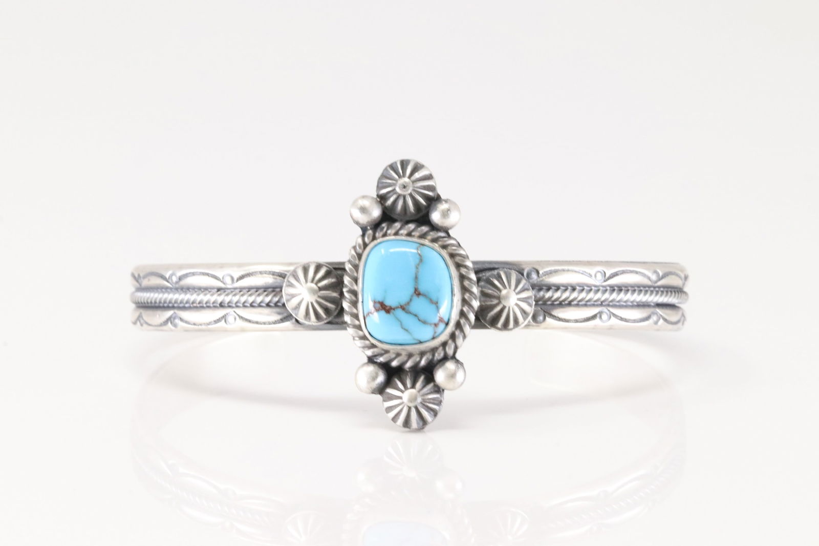 Native America Navajo Sterling Silver Kingman Turquoise Bracelet Cuff By M.C. (1 of 4)