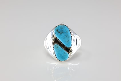 Native America Navajo Sterling Silver Turquoise Ring By M.L.