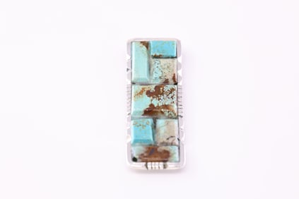 Native America Navajo Sterling Silver Number 8 Turquoise Money Clip By Brandon Etcitty.