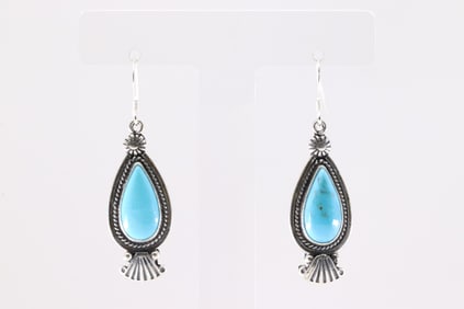 Native America Navajo Sterling Silver Turquoise Dangling Earring's By Verley Betone.