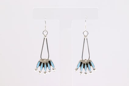 Native America Sterling Silver Turquoise Dangling Earring's. (Plaese Look Close At Photos)
