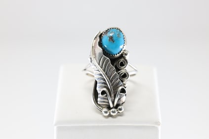 Native America Navajo Sterling Silver Turquoise Ring By H.M.