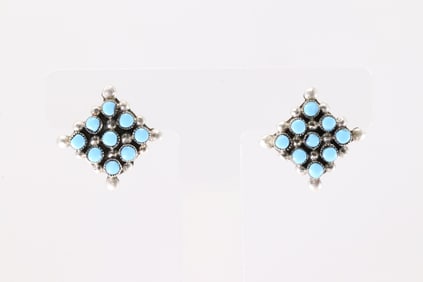 Native America Zuni Sterling Silver Turquoise Post Earring's By Calvert Lany.