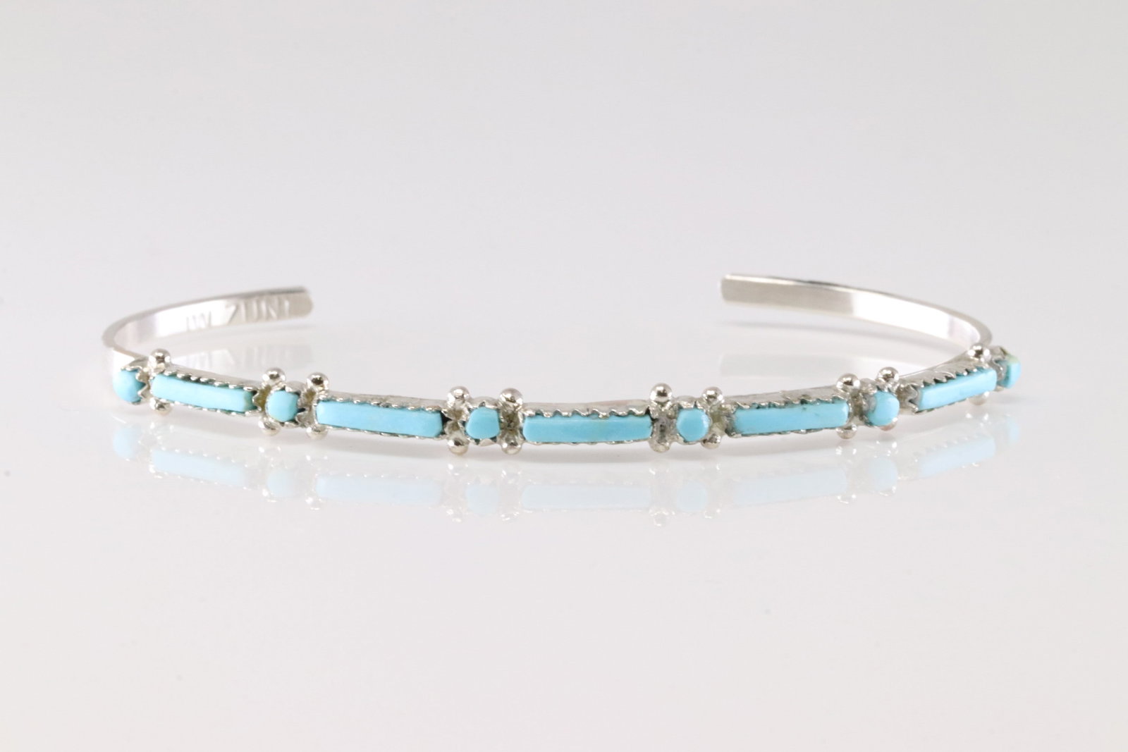 Native America Zuni Sterling Silver Turquoise Bracelet Cuff By L.W.: This is a Native America Zuni Sterling Silver Turquoise Bracelet Cuff By L.W.