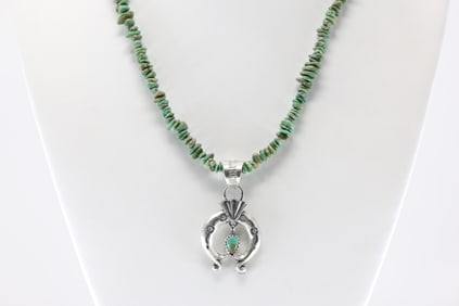 Native America Navajo Sterling Silver Turquoise Naja Necklace By Louise Joe. From R.B. Company.