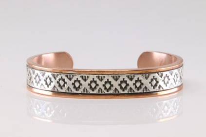 Native America Navajo Sterling Silver Copper Bracelet Cuff By Wylie Secatero.