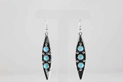 Native America Navajo Sterling Silver Kingman Turquoise Dangling Earring's By Reed Charley.