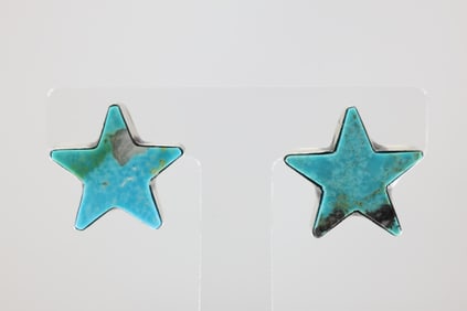 Native America Navajo Sterling Silver Kingman Turquoise Star Post Earring's By Donovan Skeets.