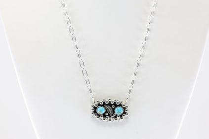 Native America Navajo Sterling Silver Turquoise Necklace By Suzanna Johnson.