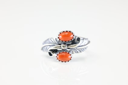 America Sterling Silver Coral Ring.