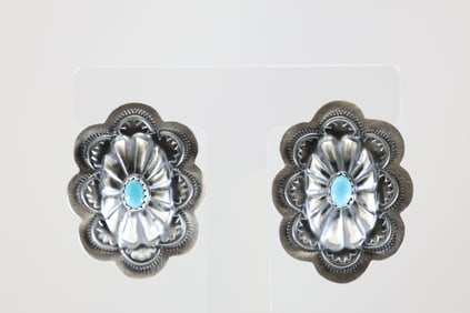 Native America Sterling Silver Turquoise Conch Post Earring's.