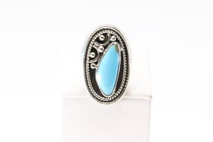 Native America Navajo Sterling Silver Turquoise Ring By Gregg Yazzie. From R.B Company.