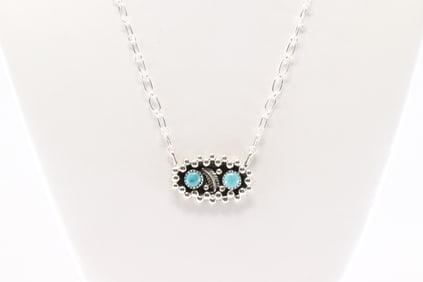 Native America Navajo Sterling Silver Turquoise Necklace By Suzanna Johnson. From R.B Company.