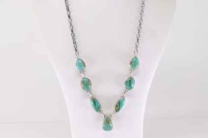 Native America Navajo Sterling Silver Kingman Turquoise Necklace & Earring's Set By A.L.