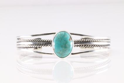 Native America Navajo Sterling Silver Turquoise Bracelet Cuff By B.T.
