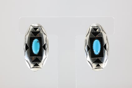 Native America Navajo Sterling Silver Turquoise Post Earring's By Felix Perry.