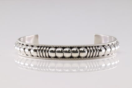 Native America Navajo Sterling Silver Stamp Solid Bracelet Cuff By Thomas Charley.