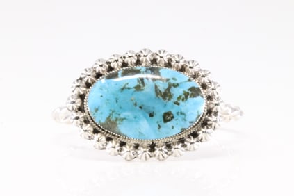 Native America Navajo Sterling Silver Turquoise Bracelet Cuff By Sadie Jim. From R.B Company.