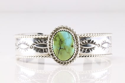 Native America Navajo Sterling Silver Sonora Gold Turquoise Bracelet By Jason Bahe.