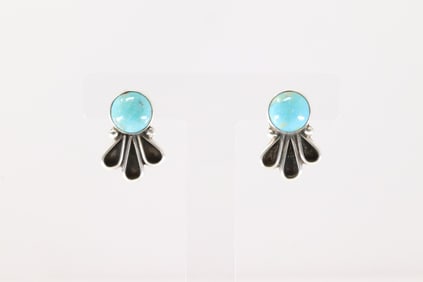 Native America Navajo Sterling Silver Kingman Turquoise Post Earring's By Geraldine James.