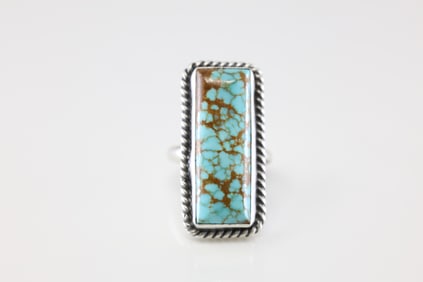 Native America Navajo Sterling Silver Kingman Turquoise Ring By Donovan Skeets.
