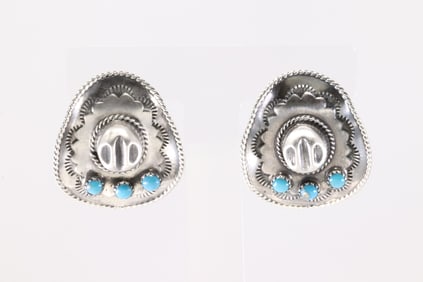 Native America Navajo Sterling Silver Turquoise Cowboy Hat Post Earring's By Bobby Platero. From R.B