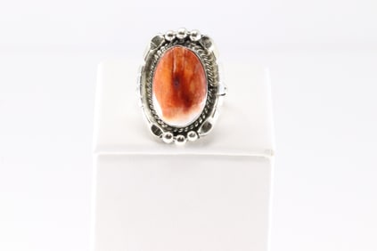 Native America Navajo Sterling Silver Spiny Oyster Ring By Samuel Yellowhair.