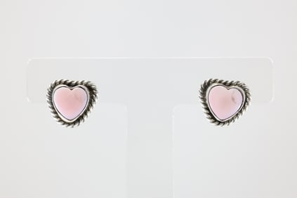 America Sterling Silver Pink Conch Shell Heart Post Earring's.